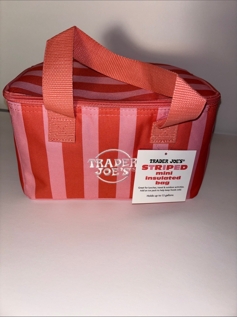 Brand New Trader Joe’s Pink & Coral Striped Insulated Mini Tote